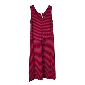 Hanna Andersson Dress Stripe Red Blue Drawstring Cinch Waist  Sleeveless